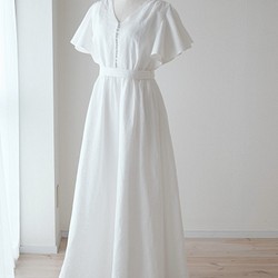 リネンのフリル袖ウェディングドレス 1枚目の画像
