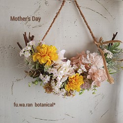 Mother's Day アジサイ&一重のバラ フェイクスワッグ フラワー・リース 