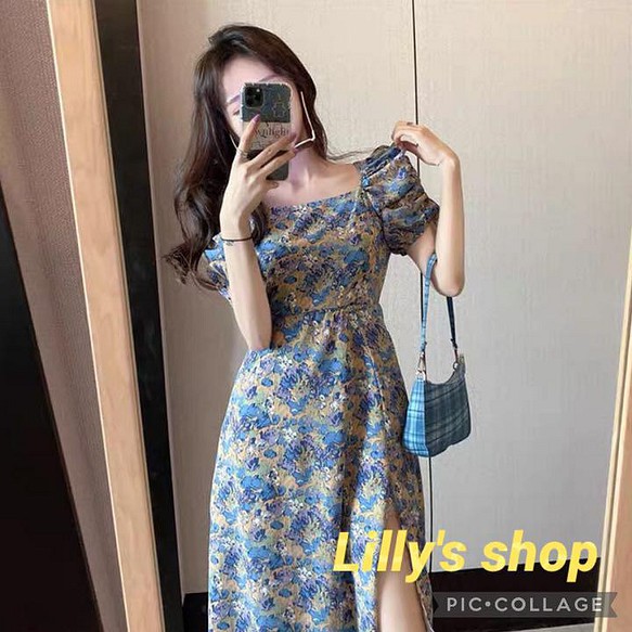 Lillys 春物コーデ❤️花柄 ロングワンピース ドレス レディース 半袖