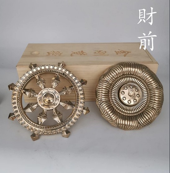 仏教法器 真言宗 回転法輪 輪宝·輪羯台セット 密教法具 チベット 真鍮製