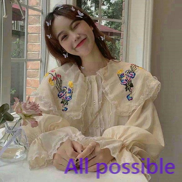 新品 ビッグ襟花刺繍ブラウス? 韓国ファッション トップス かわいい
