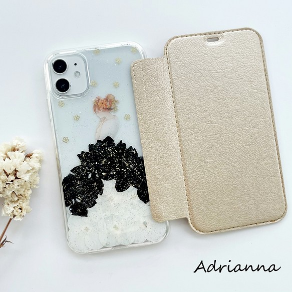 白黒ドレス 押し花ケース 手帳型スマホケース Iphoneケース Iphone13 12 Se2 11pro 8 Xs Iphoneケース カバー Adrianna 通販 Creema クリーマ ハンドメイド 手作り クラフト作品の販売サイト