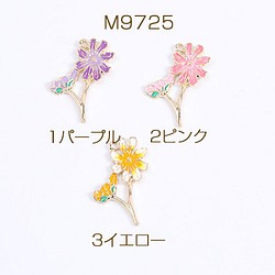 M9725-1  18個  エポチャーム フラワー 菊 21×31mm ゴールド 3X（6ヶ） 1枚目の画像