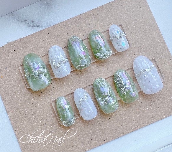 ネイルチップ ニュアンスネイル 夏ネイル 大人 涼しげ パール キラキラ ネイルチップ ネイルシール Chiha Nail 通販 Creema クリーマ ハンドメイド 手作り クラフト作品の販売サイト