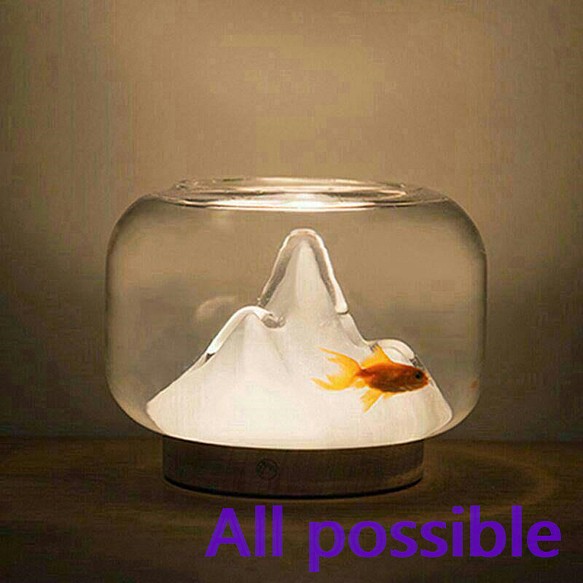 温山小魚壺小夜灯アイデア雰囲気灯ガラス水槽のテーブル 1枚目の画像
