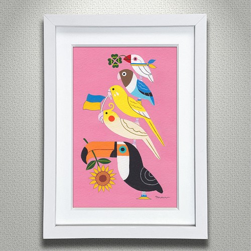 ウクライナ支援 寄付 絵画「小鳥ブレーメン ウクライナのヒマワリ 