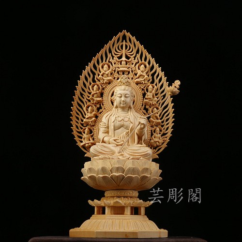 東方三聖 極上品 薬師如来三尊 供養品 観音菩薩 木彫仏像 仏教工芸品-