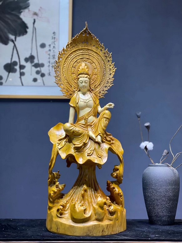 驚きの値段で】 観音様 仏教美術 如意観音菩薩 木彫 仏像 細密 彫刻