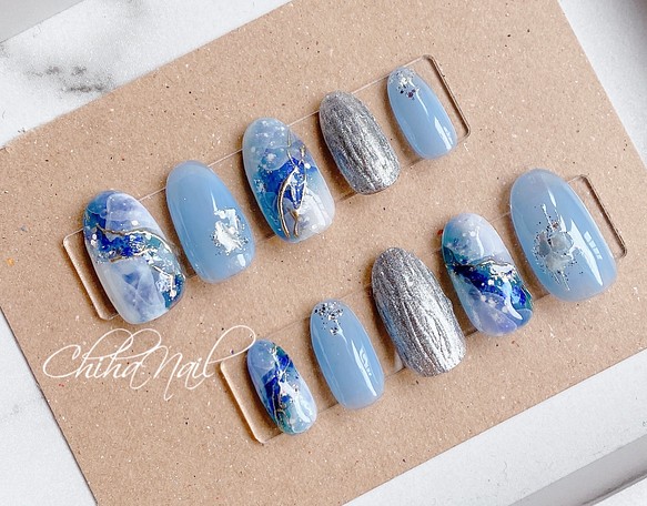 夏ネイル 海ネイル ニュアンスネイル ネイルチップ キラキラ 涼しげ ネイルチップ ネイルシール Chiha Nail 通販 Creema クリーマ ハンドメイド 手作り クラフト作品の販売サイト