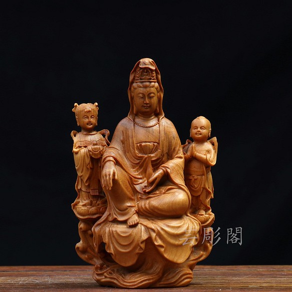 供養品 童子觀音 古美術 木彫仏像 仏教工芸品 彫刻 芸彫閣 通販