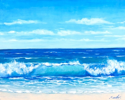 油絵 原画 オリジナル「空と海と波」 絵画 Masako 通販｜Creema(クリーマ)
