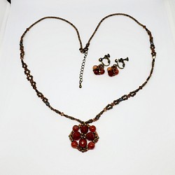 NO739◇カーネリアンのスクエアネックレス＆イヤリング セット ネックレス・ペンダント BeadsLife 通販｜Creema(クリーマ)  13878928