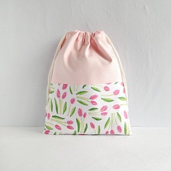 25×20    給食袋   チューリップ　ピンク　花 1枚目の画像