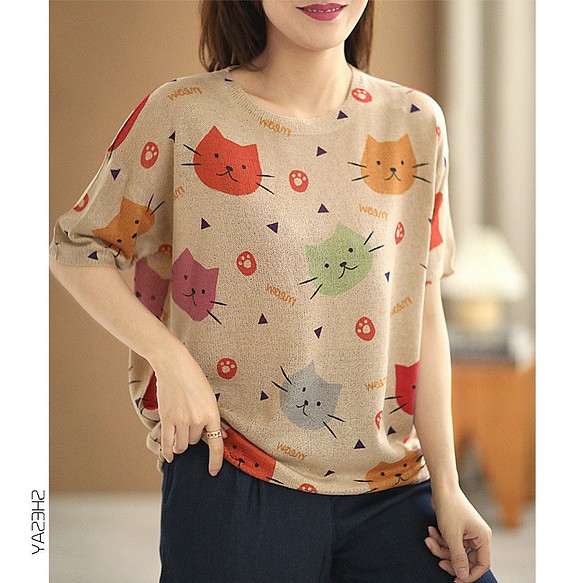 猫 Tシャツ デザインティーシャツ ブラウス レディース プリント Tシャツ レディース 半袖 ニット サマー ニット ニット セーター ジーンズファミリー 通販 Creema クリーマ ハンドメイド 手作り クラフト作品の販売サイト