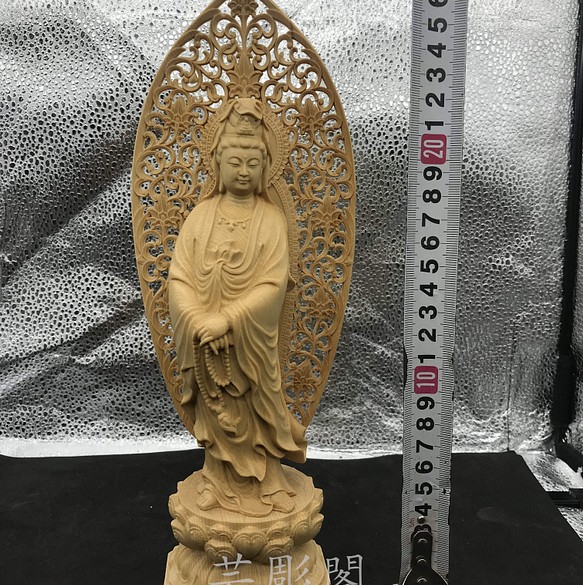 30CM 持珠観音 木彫仏像 精密細工 供養仏 商売繁盛 仏教工芸品