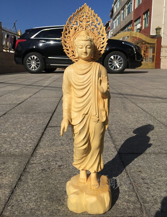 極上品 釈迦牟尼 仏教工芸品 木彫仏像 精密細工 高さ42cm