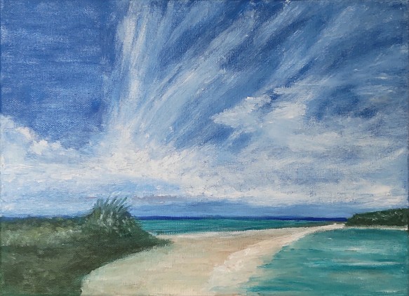 海と雲 油絵 F4 - 絵画