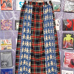 テディベア×タータンチェック　ミックスフレアロングスカート 1枚目の画像