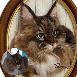 【オーダー例_ウーチャ君02】羊毛フェルト、猫ぬいぐるみ、フェルト猫、半立体肖像画、オーダーメイド 1枚目の画像