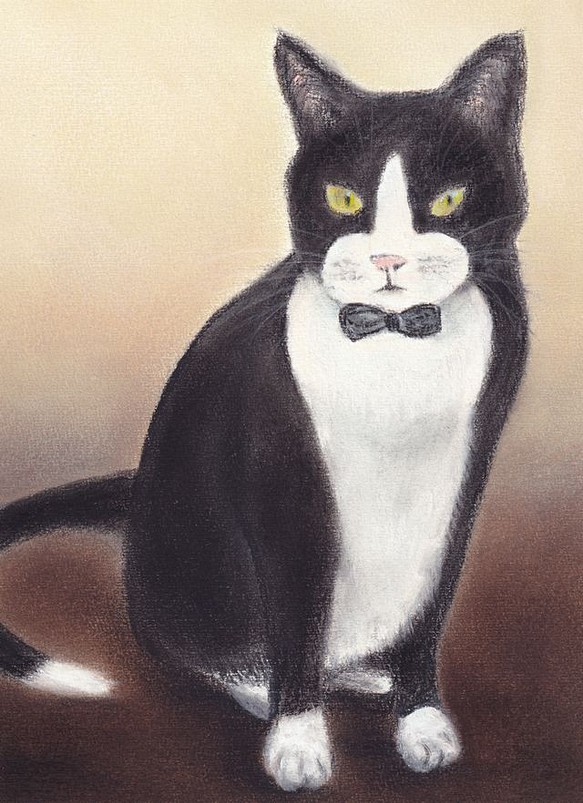 タキシード猫（パステル画　原画　 1枚目の画像