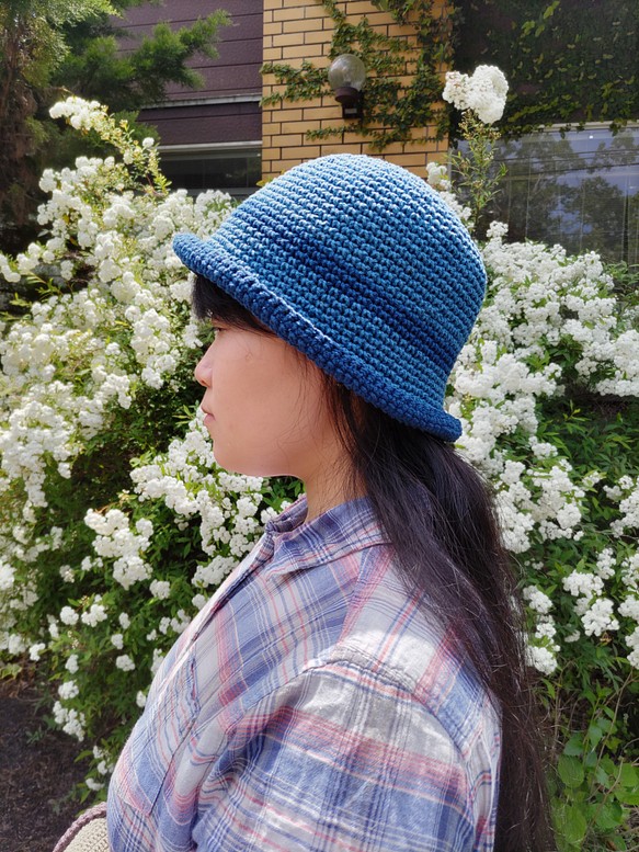 春夏用の帽子(ネイビー＋藍色) 1枚目の画像