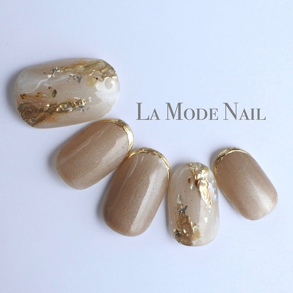 ゴールド シャンパンベージュ ニュアンスネイル No 080 ネイルチップ ネイルシール La Mode Nail 通販 Creema クリーマ ハンドメイド 手作り クラフト作品の販売サイト