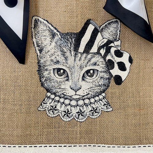 オリジナル 猫 縁有 手描き ジュートバッグ ねこ ネコ 鞄 size M