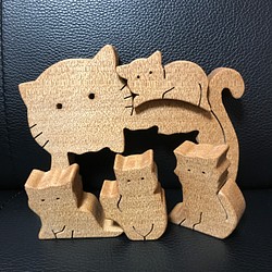 組み木　猫の親子 1枚目の画像