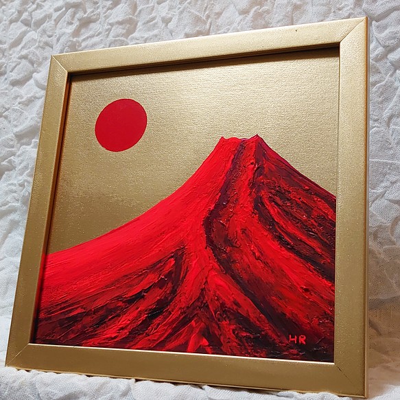 油絵 絵画 【太陽と赤富士】