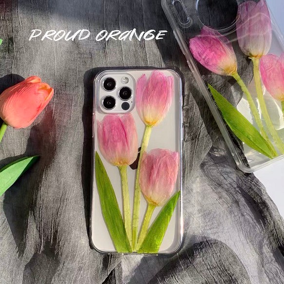 本物のチューリップ 花 フラワー 花びら シンプル 押し花 スマホケース スマホケース カバー Proud Orange 诺橙mom 通販 Creema クリーマ ハンドメイド 手作り クラフト作品の販売サイト