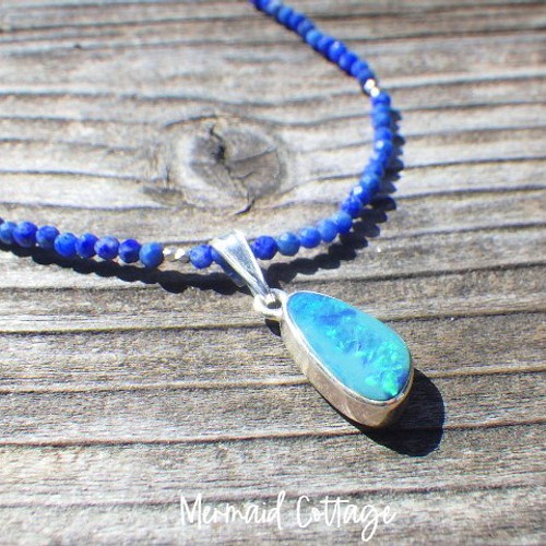 sv925*Ｇrand Blue Australian Ocean Opal Necklace ラピスラズリ