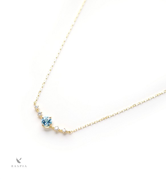 K18 Santa Maria 海藍寶石和鑽石項鍊（圓形切割）~Ello Lily~ 三月生日石 第1張的照片