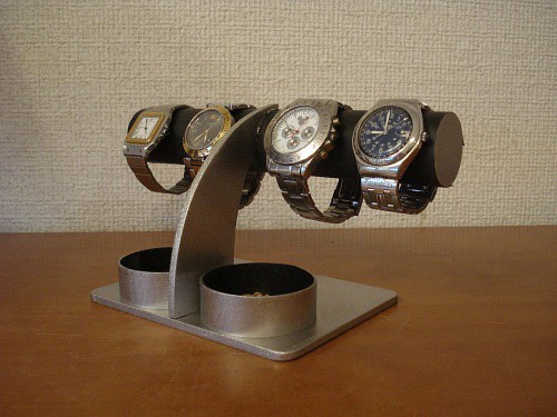 父の日　腕時計スタンド　時計スタンド　ウオッチスタンド　ダブル丸トレイ腕時計スタンド　ブラック 1枚目の画像