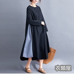 秋新作  長袖 ストライプステッチ Aラインスカート 不規則 ワンピース 1枚目の画像