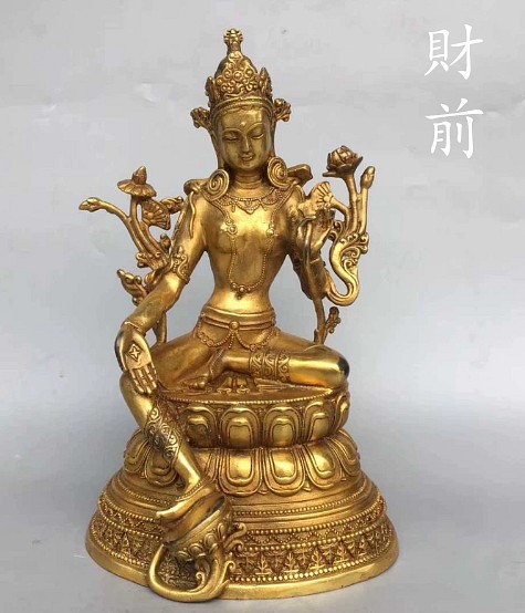 チベット密教法具 ネパール 緑度母 仏像 福運・福徳 仏教美術 真鍮製 23cm