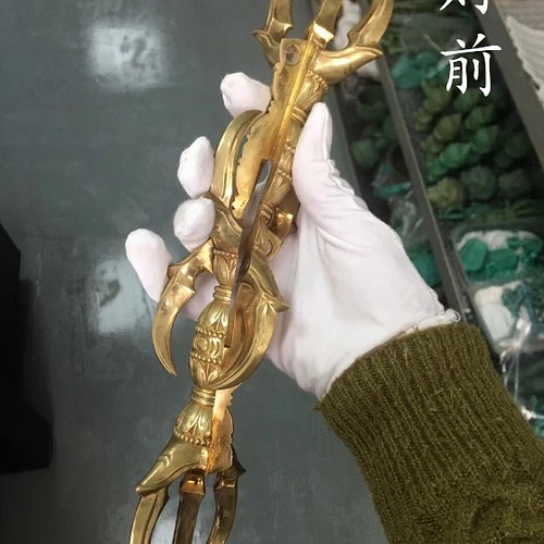 チベット仏教法器 人形杵 五鈷杵 金剛杵 密教法具 真鍮製 vajra 23cm 