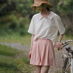 雙色高腰短褲-粉色|褲子|夏款|兩色|Sora-945 第1張的照片