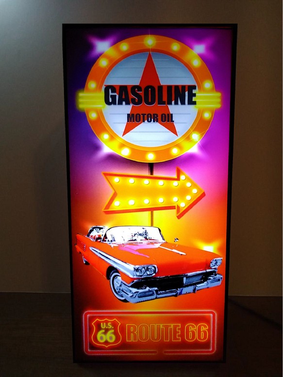 アメリカン ルート66 アメ車 旧車 ガソリンスタンド カウンター サイン 看板 置物 雑貨 LEDライトBOX 1枚目の画像