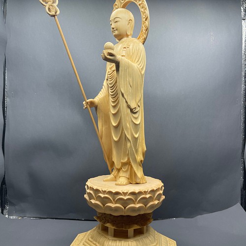 特上彫 大迫力 地蔵菩薩 地蔵様 木彫仏像 仏教工芸品 置物 高さ43cm 