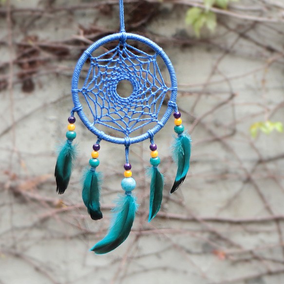 印地安民族風丨居家佈置 獨特 手工編織 捕夢網吊飾-土耳其藍 第1張的照片