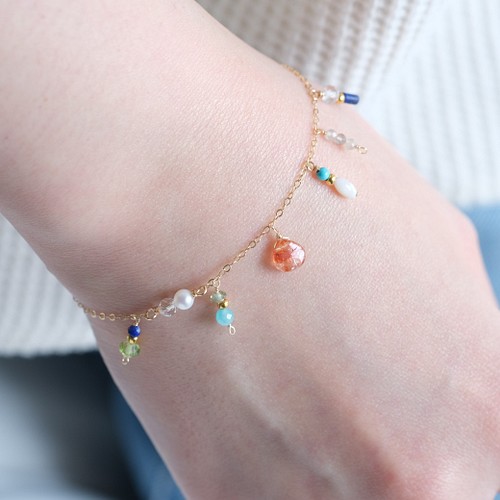 New!Orange sun stone bracelet：オレンジサンストーンチェーン