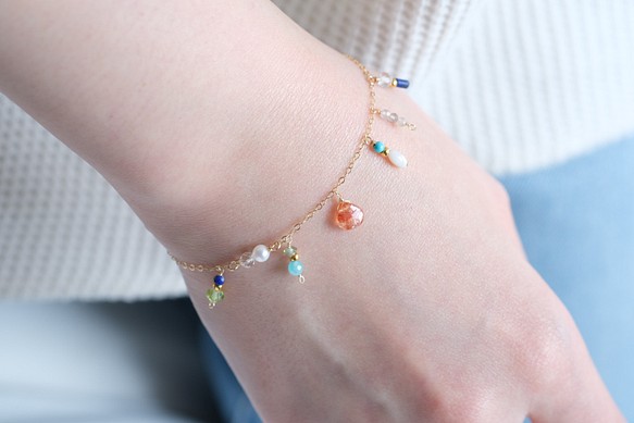 New!Orange sun stone bracelet：オレンジサンストーンチェーン