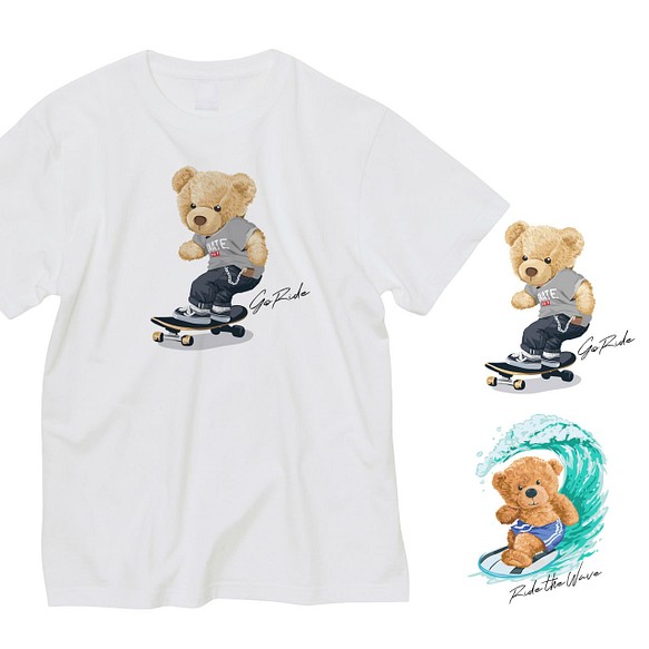 [名入れOK]大人サイズ クマのお名前 Tシャツ プレゼント 半袖 熊 スケートボード サーフィン スケボー_T041 1枚目の画像