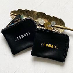 月の満ち欠け（ブラック） L字ファスナー財布 ミニ財布 コンパクト財布 1枚目の画像