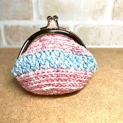 手編みがま口　B  大サイズ　ピンク・ブルー 1枚目の画像