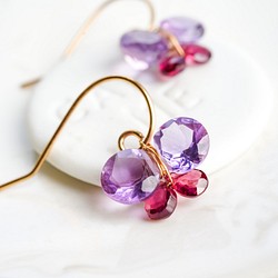 紫水晶和石榴石蝴蝶耳環/14k 金填充 第1張的照片