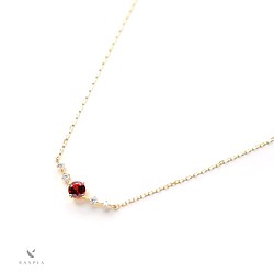 K18 石榴石 &amp; 鑽石項鍊（圓形切割）~Ello Lily~ 一月生日石 第1張的照片