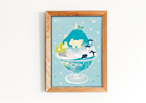 かき氷と南極のどうぶつ　インテリアポスター 1枚目の画像