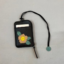 革パッチワークサコッシュ（黒＋パープルの花の刺繍） No.01012-05