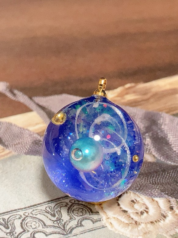 ハンドメイド レジン ネックレス キーホルダー 宇宙玉レジン